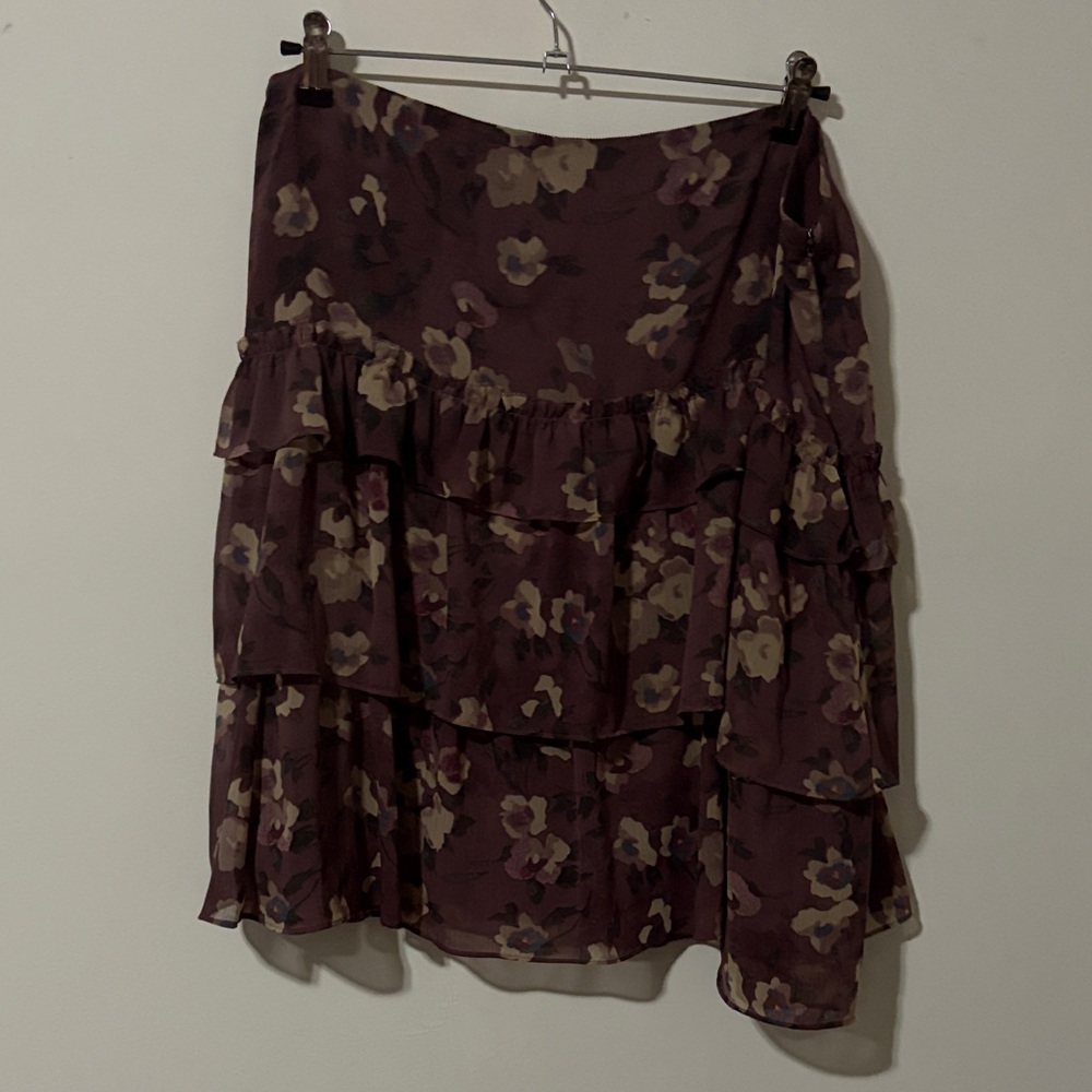 Lauren Ralph Lauren Floral Ruffle Skirt - Deep Plum
